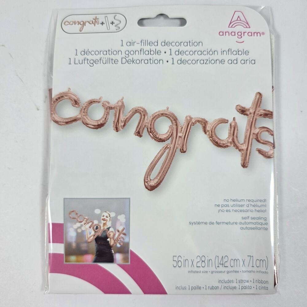 Anagram Congrats Script Balloon Rose Gold Air Filled Decoration 56in NEW